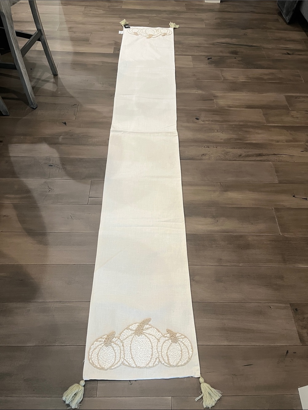 NEW Cream Pumpkin Embroidered Table Runner with Tassels